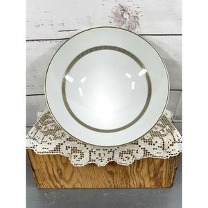 Noritake Japan Hartford 5944 China Round Serving Bowl Grey Gold Greek Key